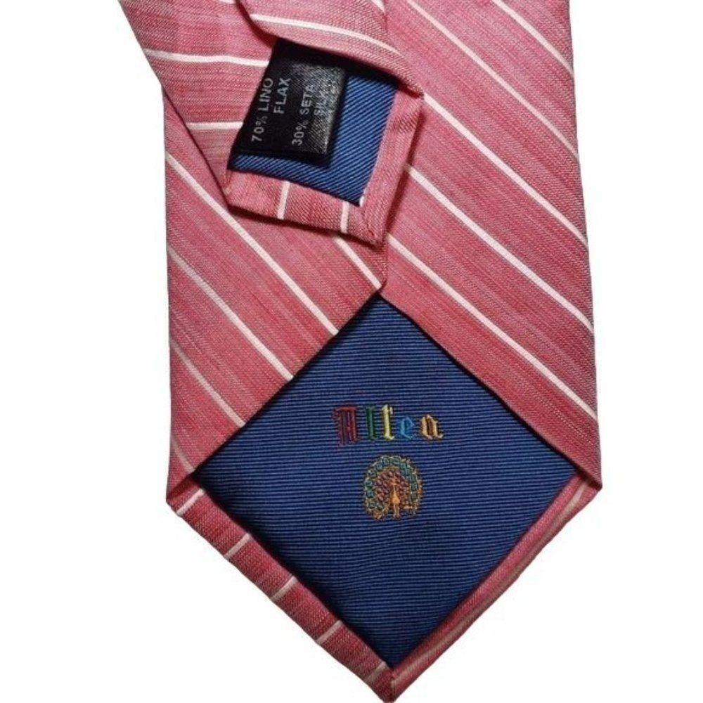 Altea Milano Italian Flax Silk Blend Pink Pin-Stripe Mens Designer Neck Tie‎ - Picture 6 of 8